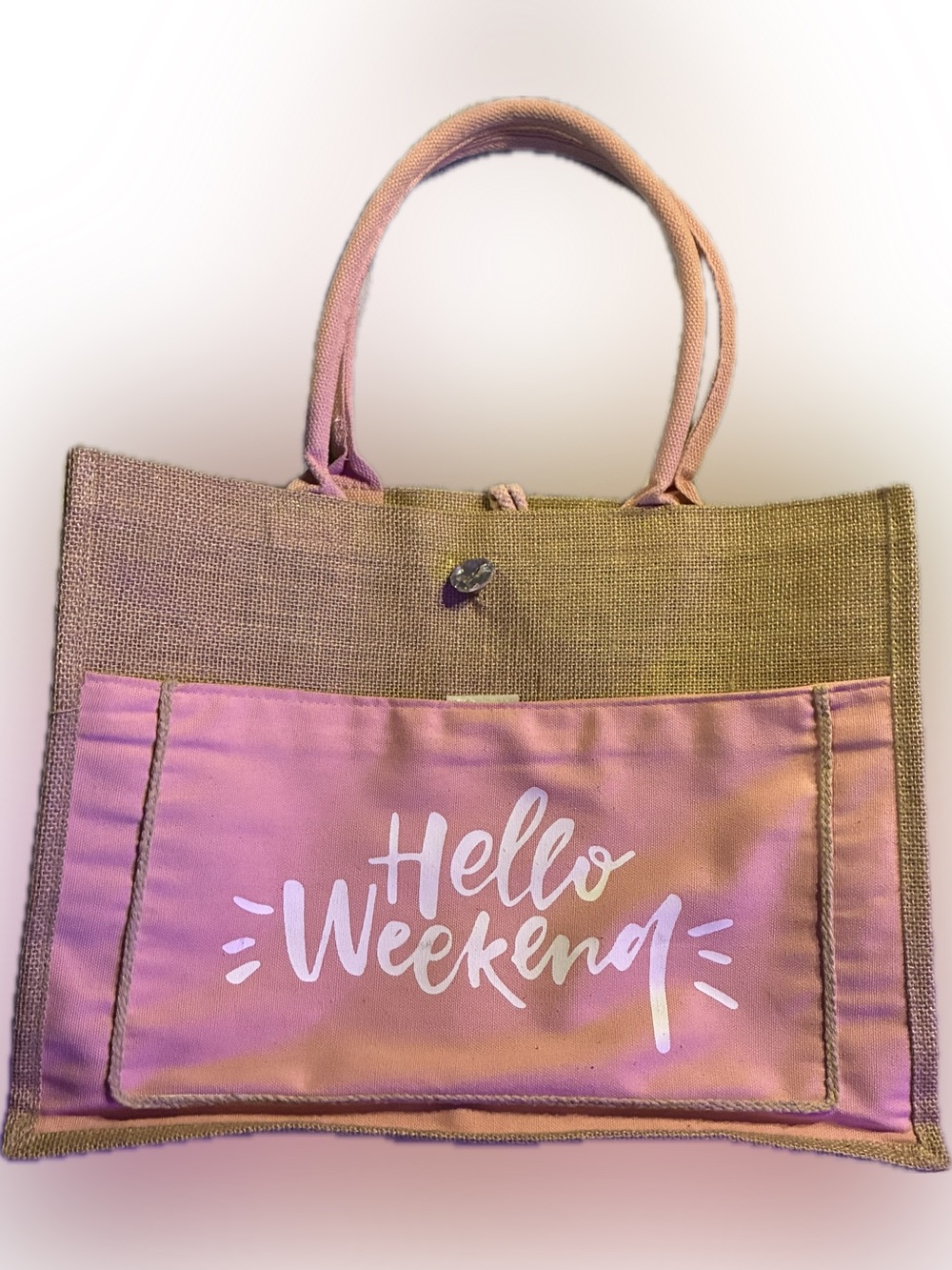Source Unknown Pink Canvas Tote with 'Hello Weekend' Print